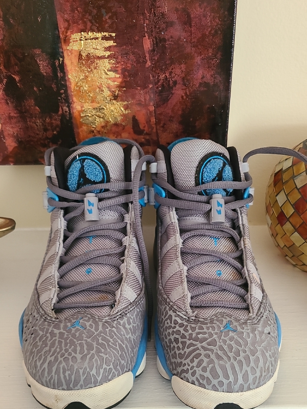 Jordan 6 Rings Grey and Blue Elephant Print Basketball Shoes